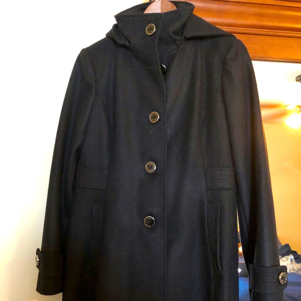 Kenneth Cole Black Hooded Wool Jacket
